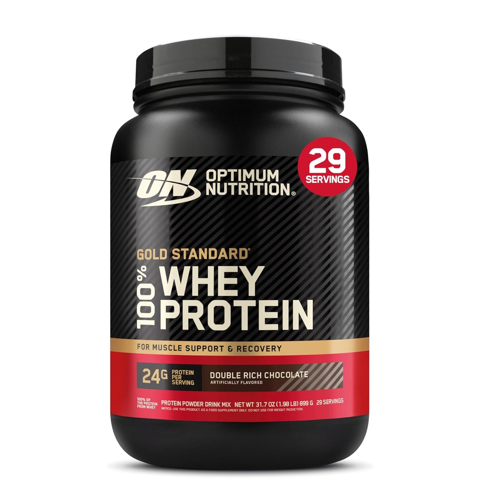 Optimum Nutrition (ON) Gold Standard 100% Whey Protein - Double Rich Chocolate, 2 Lbs, 29 Servings (907 Grams)