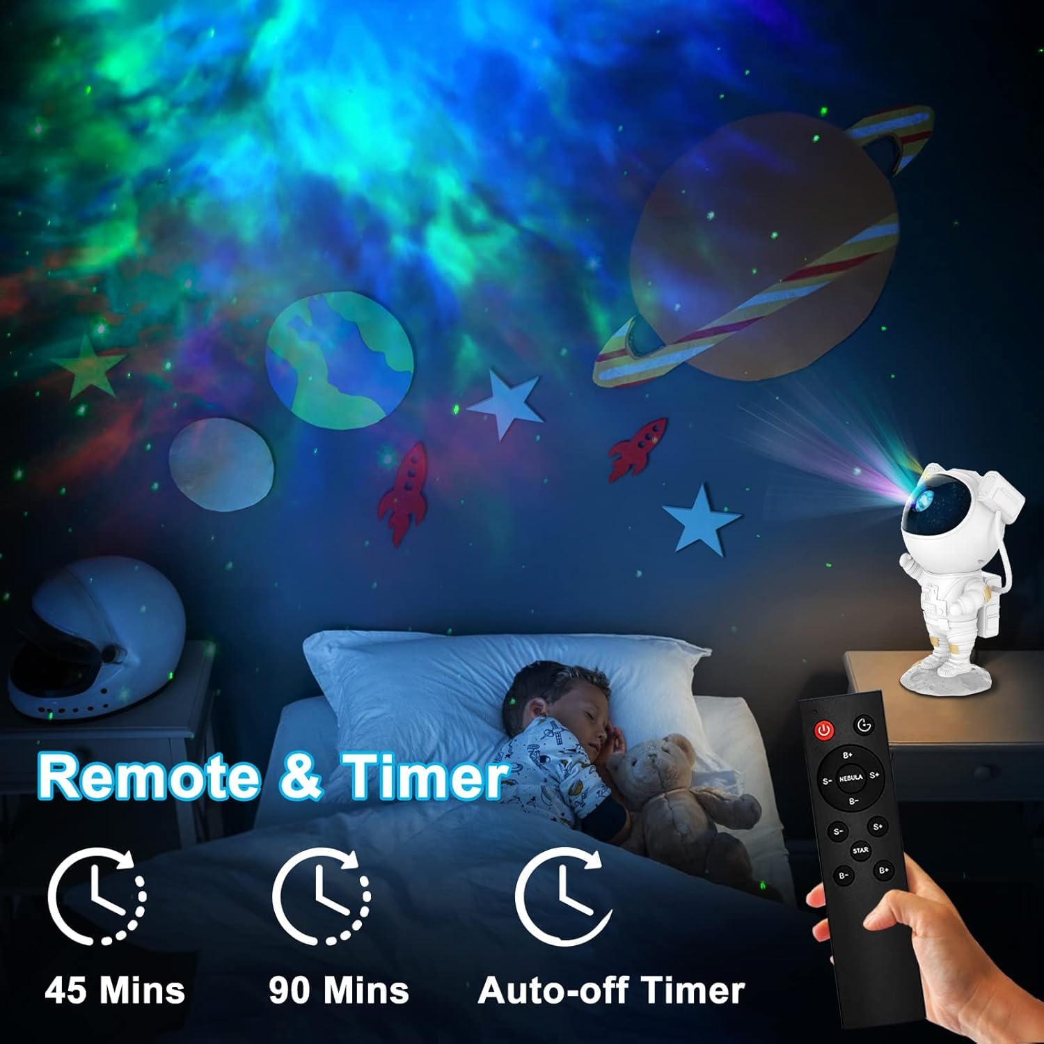 Astronaut Galaxy Projector Night Light – 360° Rotating Nebula Star Projector with Remote Control